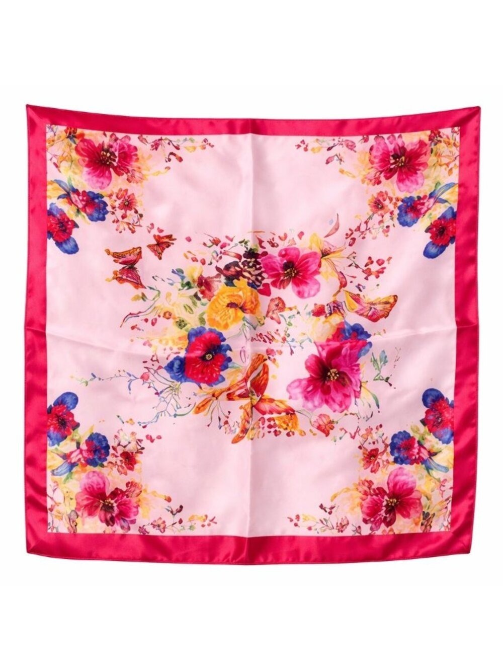 Floral Butterfly Satin Scarf 20x20 Neck Hair Head Wrap Accessory